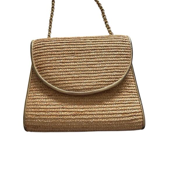 La Regale Handbags - La Regale Woven Straw Grass Handbag Purse Gold Tone Hardware Vintage Chain Strap